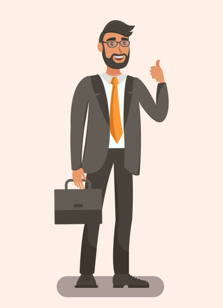 Elegant Man Holding Briefcase Flat Illustration. Bearded Male Showing Like Gesture. Cartoon Businessman, Lawyer, Banker Isolated Character. Confident Adult Official, Formal Dress Code